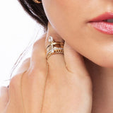 Model view of Elyzian Diamond Chain Edge Cigar Band Ring in 14K Yellow Gold