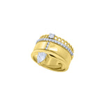 Detail of pavé diamond cross and chain-edge on 14K Yellow Gold Cigar Band Ring by Elyzian