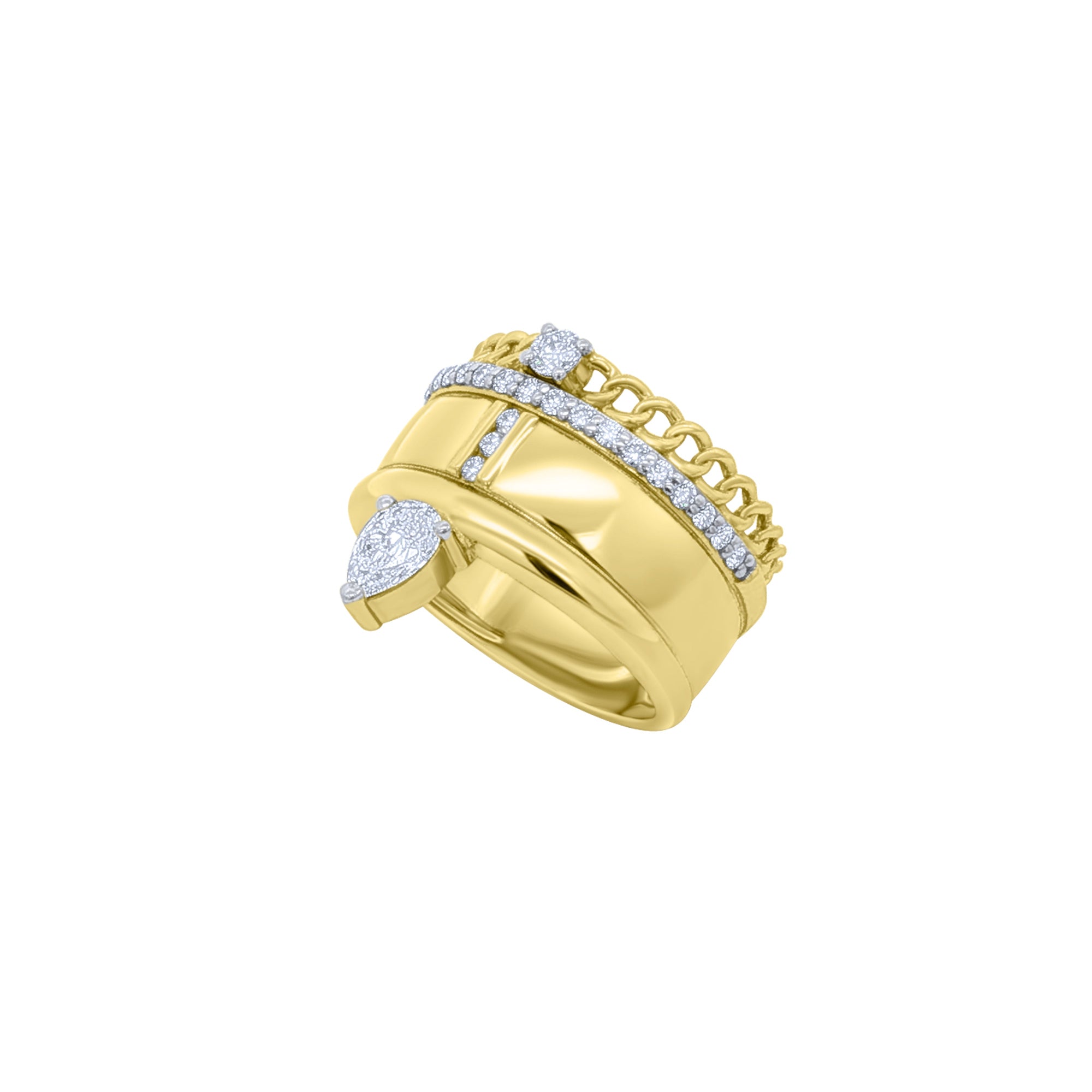Side view of Elyzian Diamond Chain Edge Cigar Band Ring in 14K Yellow Gold