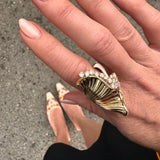 Diamond and Enamel Wave Statement Ring in 14K Yellow Gold