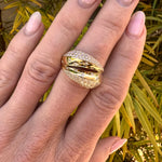 Diamond Pavé Crossover Bombé Ring in 14K Yellow Gold worn on finger
