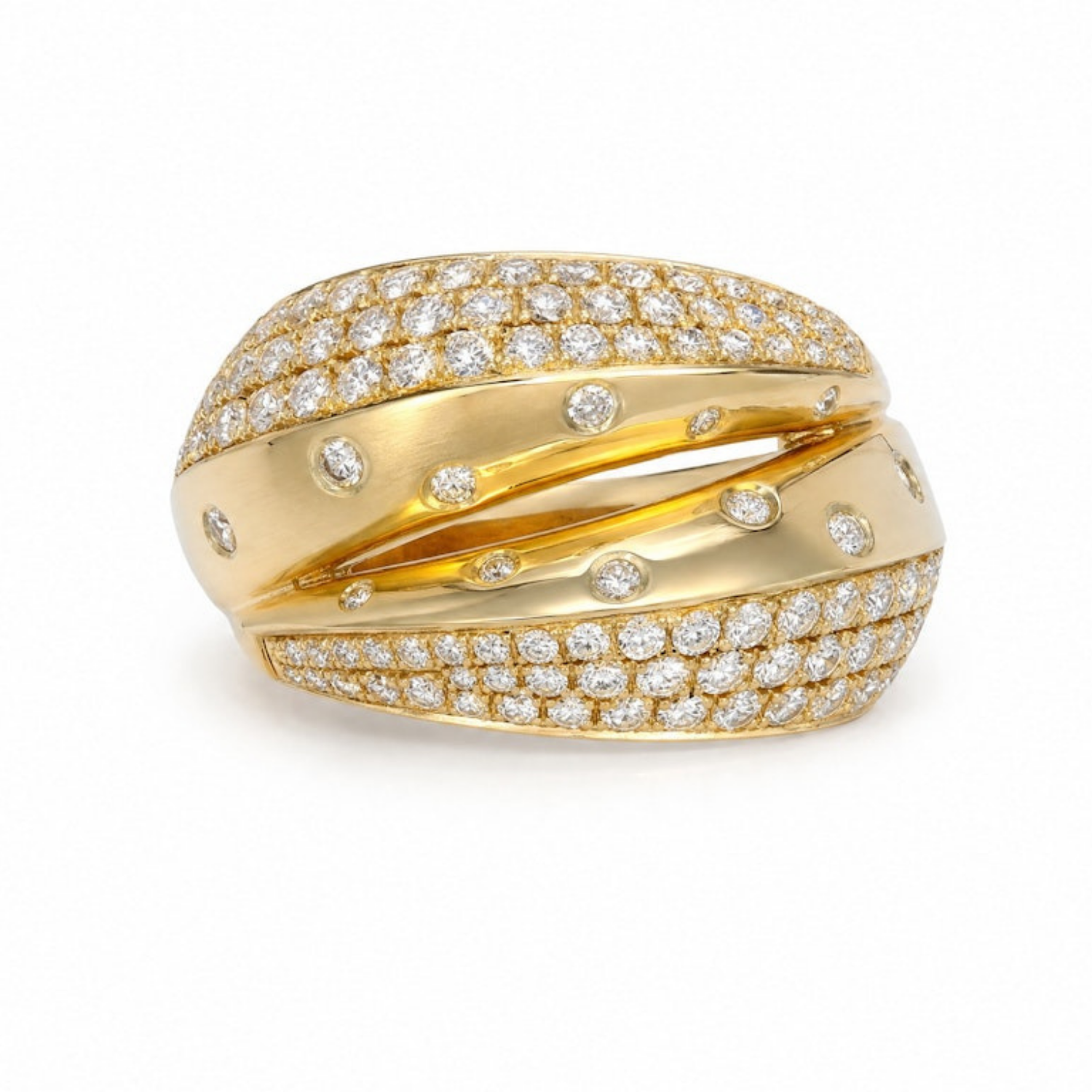 Diamond Pavé Crossover Bombé Ring in 14K Yellow Gold top image, close up
