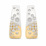 Dual Tone 14k Gold Tapered Flat Hoops with Diamond Spray