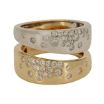 Dual-tone 14K gold double cigar band ring with diamond accents