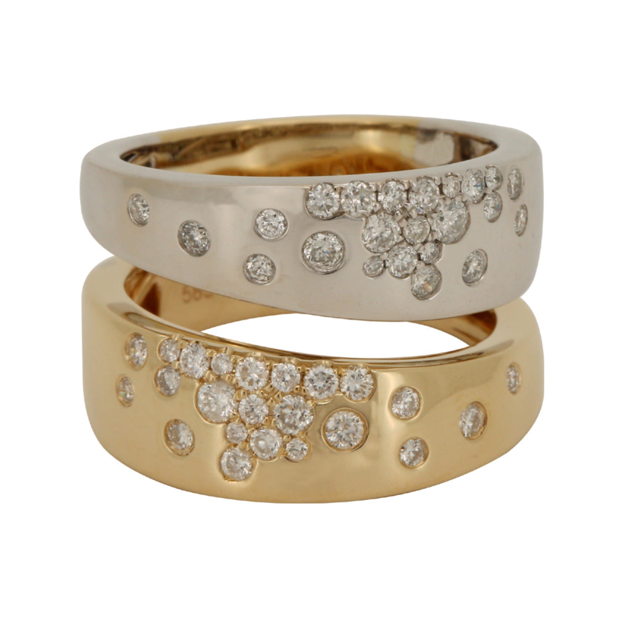 Dual-tone 14K gold double cigar band ring with diamond accents