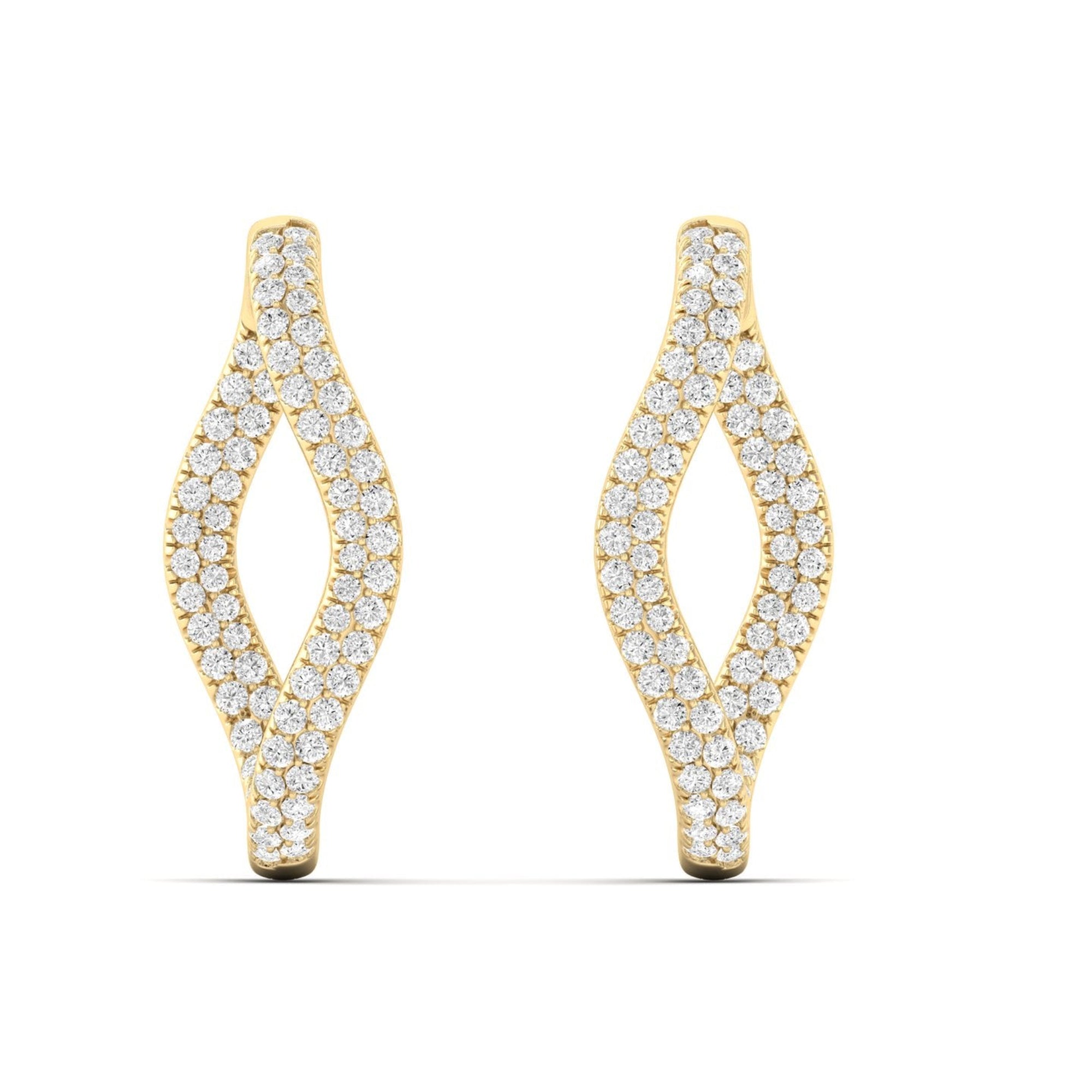 Dual Tone Inside-Out Pavé Diamond Squiggle Hoop Earrings in 14K Gold by Elyzian