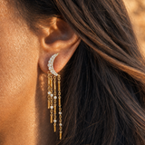 Diamond Moon Crawling Dangle Earrings in 14K Yellow Gold