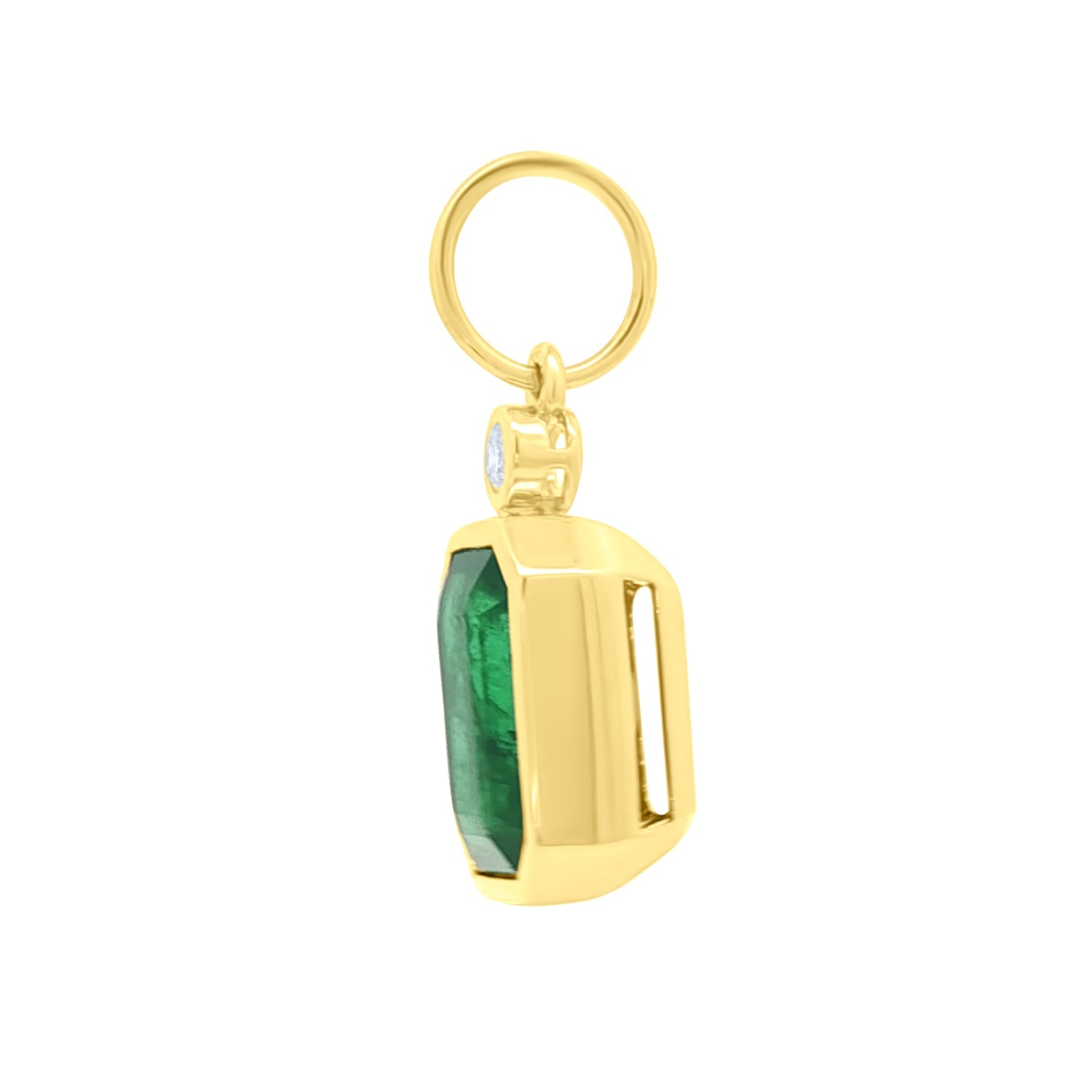 Zambian Emerald Pendant with Diamond Accent, front side view