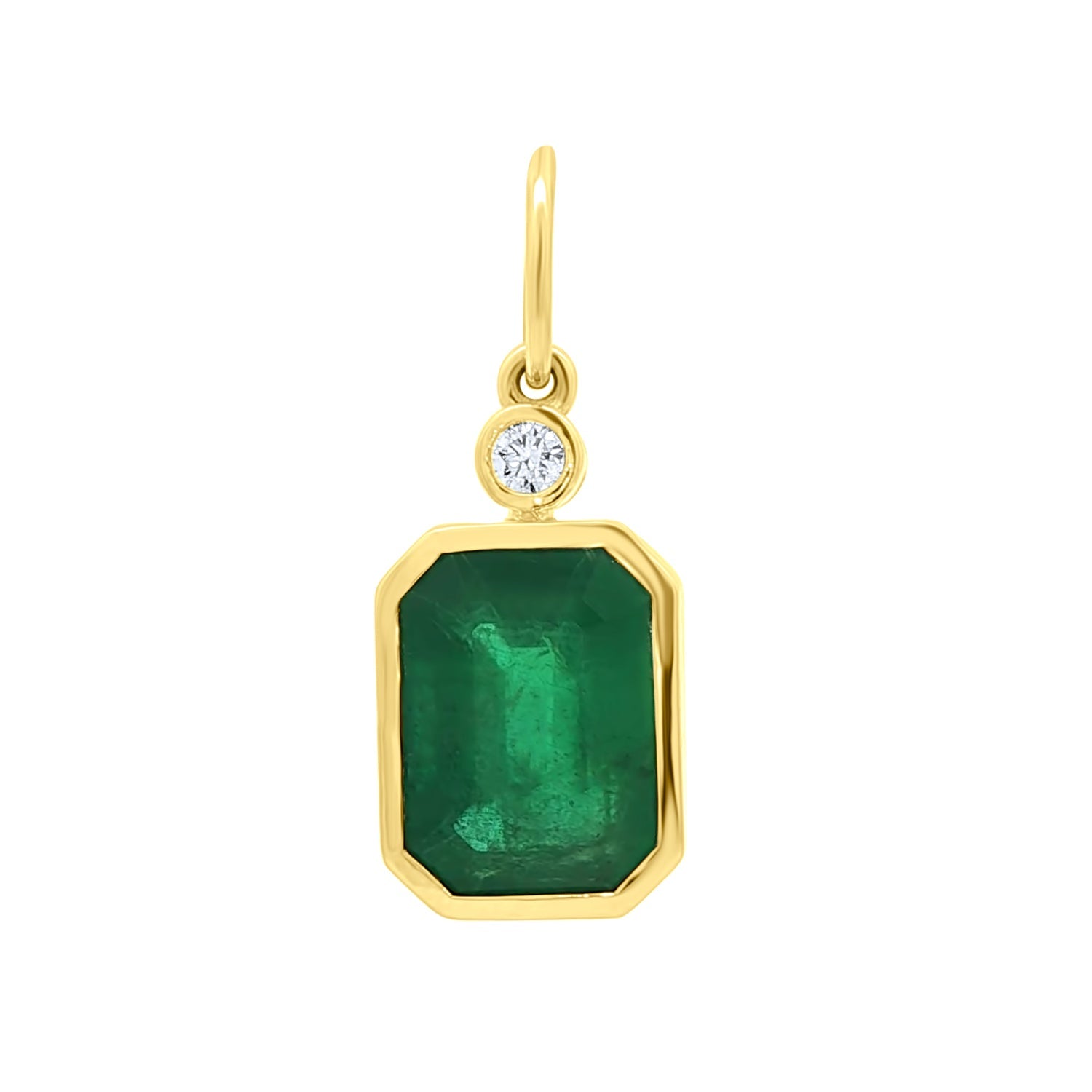 Zambian Emerald Pendant with Diamond Accent in 14K Yellow Gold, made to order