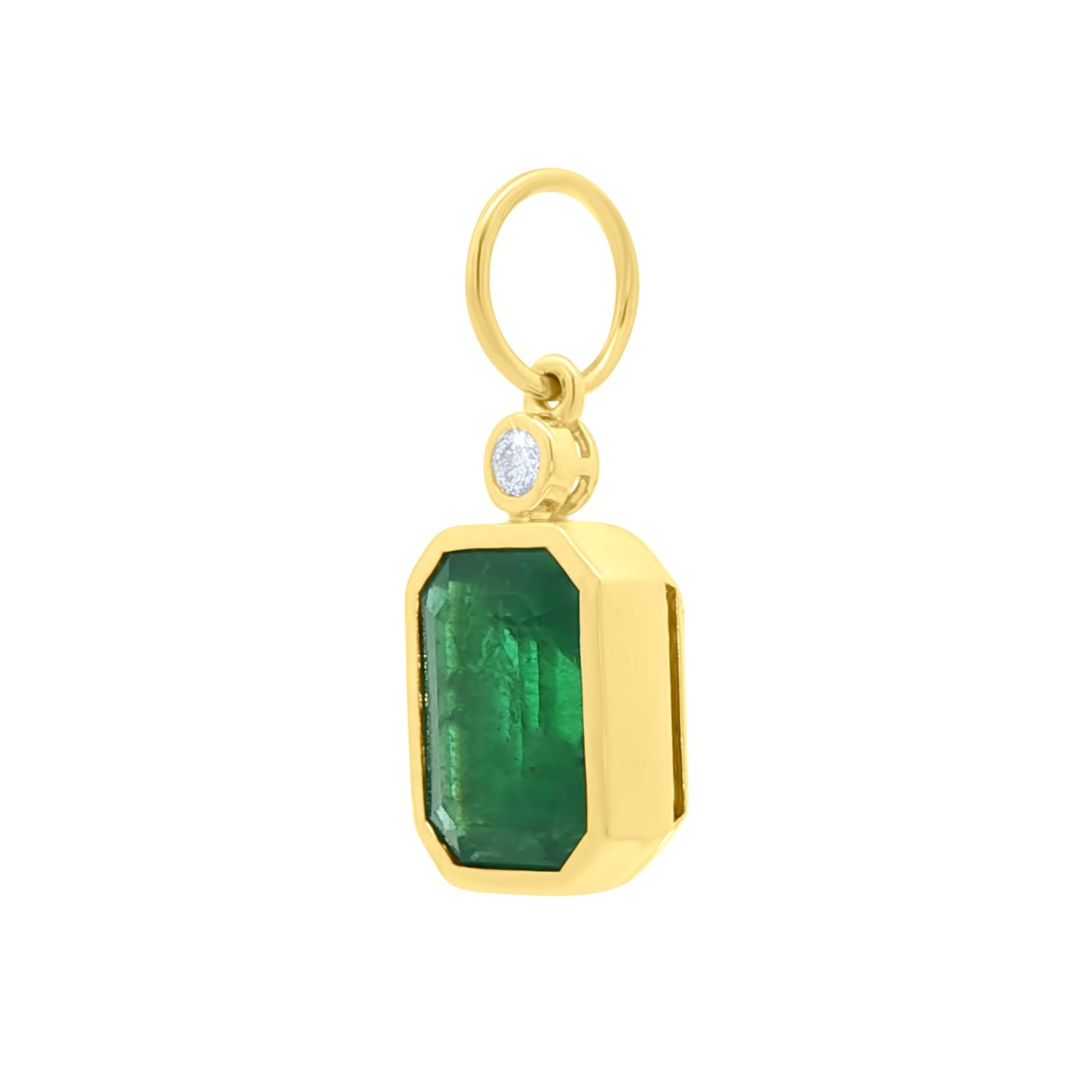 Zambian Emerald Pendant with Diamond Accent, tilted view