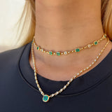 Adjustable Rolo Chain with Bezel Set Emeralds and Diamonds in 14K Gold