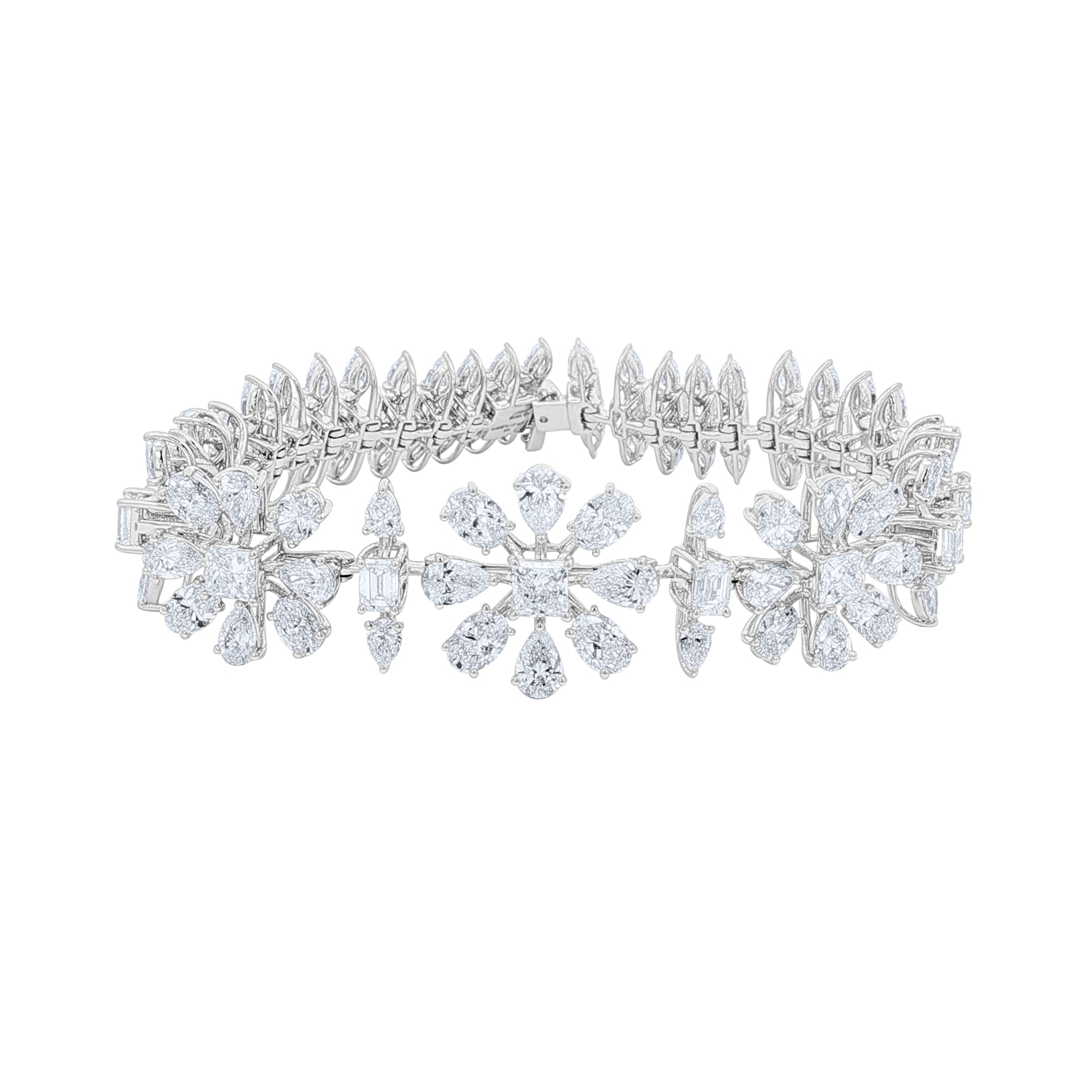 Elyzian Lab Dimond Floral Motif Bracelet in 14k White gold. 