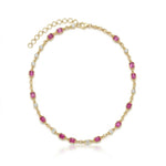 Elyzian Fine Jewelry Pink Sapphire and Diamond Rolo Chain in 14K yellow gold — alternating bezel-set emerald-cut pink sapphires and round brilliant diamonds on a rolo chain, full view
