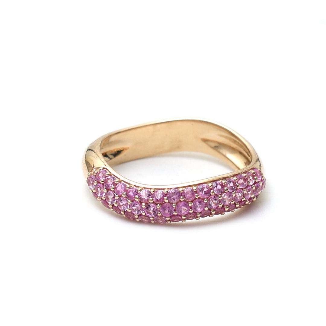 Elyzian Wave Pave Pink Sapphire Ring in 14k Gold 