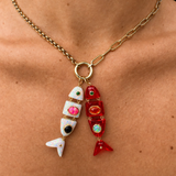 Poisson Pendant in Quartz, Opal, Ruby, and Onyx