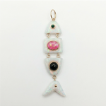 Elyzian Fine Jewelry Poisson Pendant in opal, malachite, and onyx set in 14K yellow gold, front view
