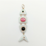 Elyzian Fine Jewelry Poisson Pendant in opal, malachite, and onyx set in 14K yellow gold, front view
