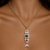 Poisson Pendant in Opal, Malachite, and Onyx