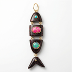Elyzian Fine Jewelry Poission Pendant in opal and turquoise set in 14K yellow gold, front view
