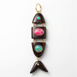 Elyzian Fine Jewelry Poission Pendant in opal and turquoise set in 14K yellow gold, front view
