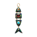 Elyzian Fine Jewelry Poisson Pendant in opal, turquoise, and carnelian set in 14K yellow gold, front view