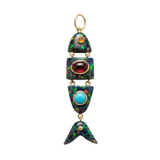 Elyzian Fine Jewelry Poisson Pendant in opal, turquoise, and carnelian set in 14K yellow gold, front view