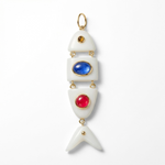 Elyzian Fine Jewelry Poisson Pendant in opal, kyanite, ruby, and tiger's eye set in 14K yellow gold, front view
