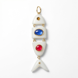 Elyzian Fine Jewelry Poisson Pendant in opal, kyanite, ruby, and tiger's eye set in 14K yellow gold, front view
