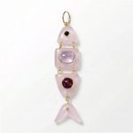 Elyzian Fine Jewelry Poisson Pendant in quartz, amethyst, onyx, and opal set in 14K yellow gold, front view