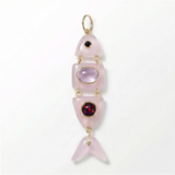 Elyzian Fine Jewelry Poisson Pendant in quartz, amethyst, onyx, and opal set in 14K yellow gold, front view