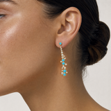 Cascading Turquoise & Diamond Constellation Spray Earrings in 14K Yellow Gold