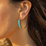 Turquoise & Diamond Hoop Earrings in 14K Yellow Gold