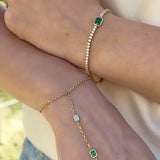 Bezel Set Emerald Accented Diamond Tennis Bracelet 14K Gold