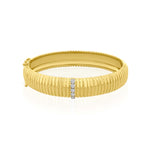 Fluted Gold Bangle with Diamond Pavé Link in 14K Yellow Gold by Elyzian