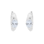 Fluted Huggie Earrings with Lab-Grown Oval Diamonds in 14K White Gold by Elyzian