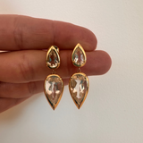 Gold and white topaz teardrop earrings in 14k yellow gold by Elyzian Fine Jewelry