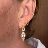 Gold and White Topaz Teardrop Earrings in 14K Yellow Gold