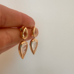 Gold and white topaz teardrop earrings in 14k yellow gold by Elyzian Fine Jewelry