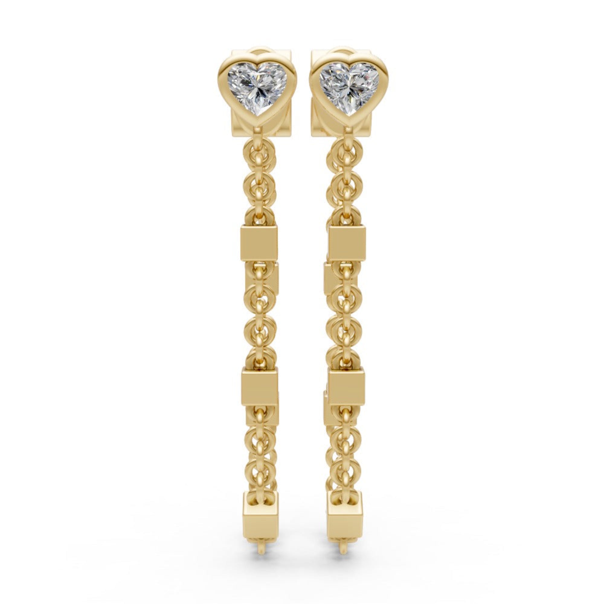 Heart-Shaped Bezel Set Diamond Stud Chain Earrings in 14K Yellow Gold by Elyzian