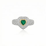 Heart-Shaped Emerald & Pavé Diamond Dual-Tone Ring in 14K Gold