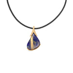 Helios Lapis-Backed Rutilated Quartz & Diamond Pendant in 18K Yellow Gold by Elyzian