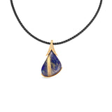 Helios Lapis-Backed Rutilated Quartz & Diamond Pendant in 18K Yellow Gold by Elyzian