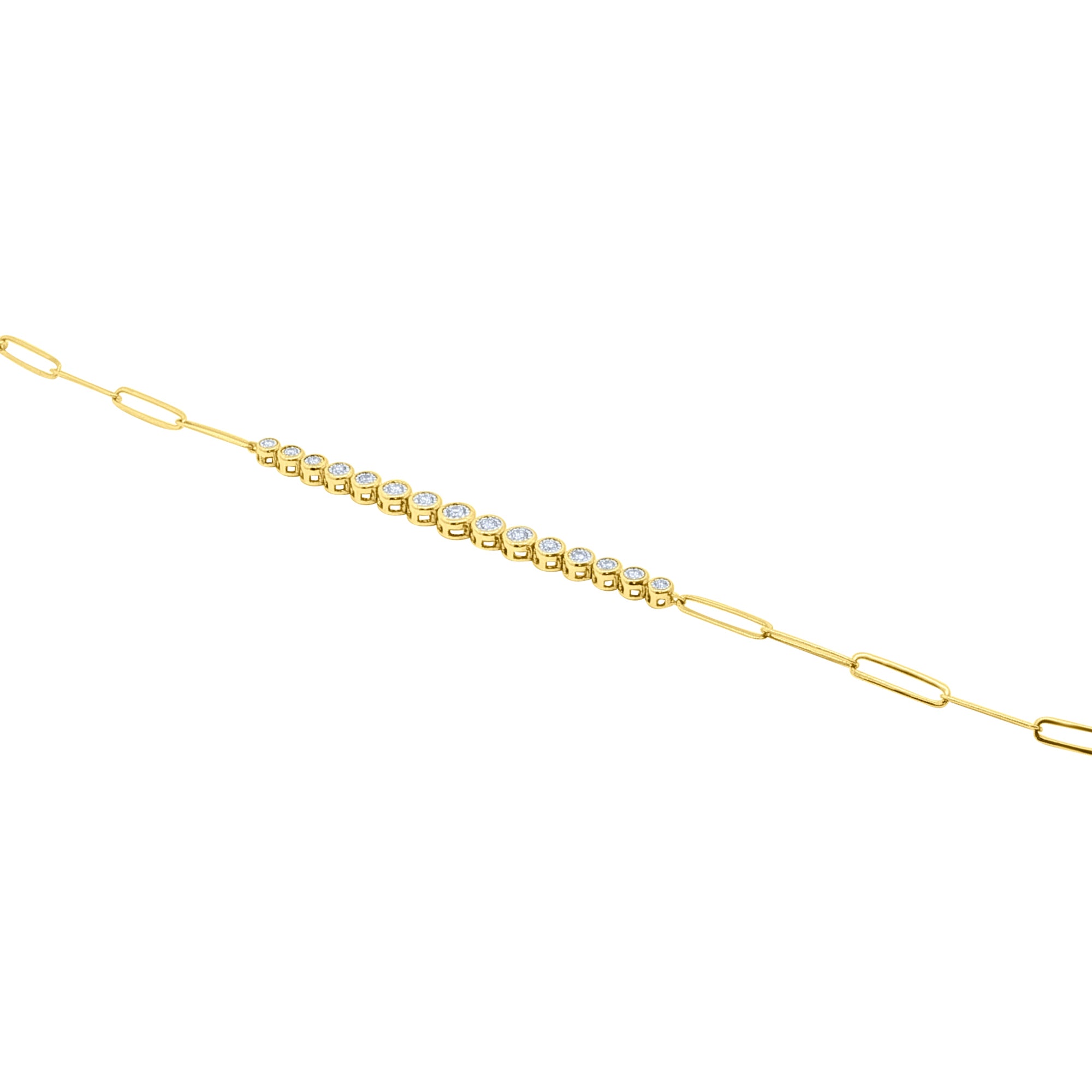 Round Bezel Set Illusion Diamond Paperclip Tennis Bracelet in 14K Yellow Gold