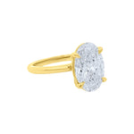 Side view of a Lab diamond 4ct oval solitaire engagement ring in 14k yellow gold by Elyzian Fine Jewelry
