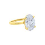 Side view of a Lab diamond 4ct oval solitaire engagement ring in 14k yellow gold by Elyzian Fine Jewelry