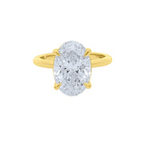Top view of a Lab diamond 4ct oval solitaire engagement ring in 14k yellow gold by Elyzian Fine Jewelry
