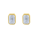 Lab diamond emerald cut bezel set stud earrings in 14k yellow gold by Elyzian Fine Jewelry

