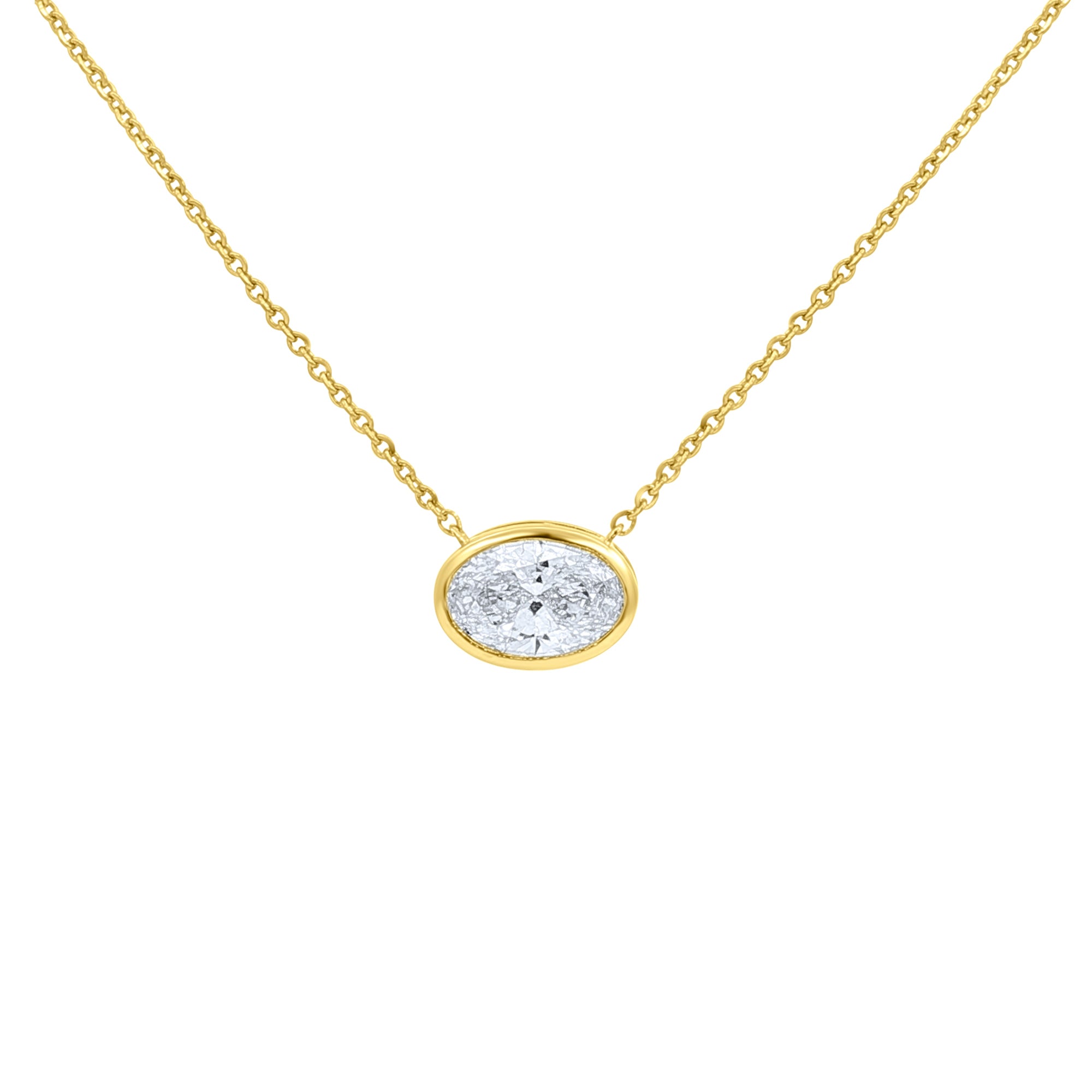Lab diamond oval bezel set pendant necklace by Elyzian Fine Jewelry

