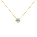 Lab diamond round bezel set pendant necklace by Elyzian Fine Jewelry