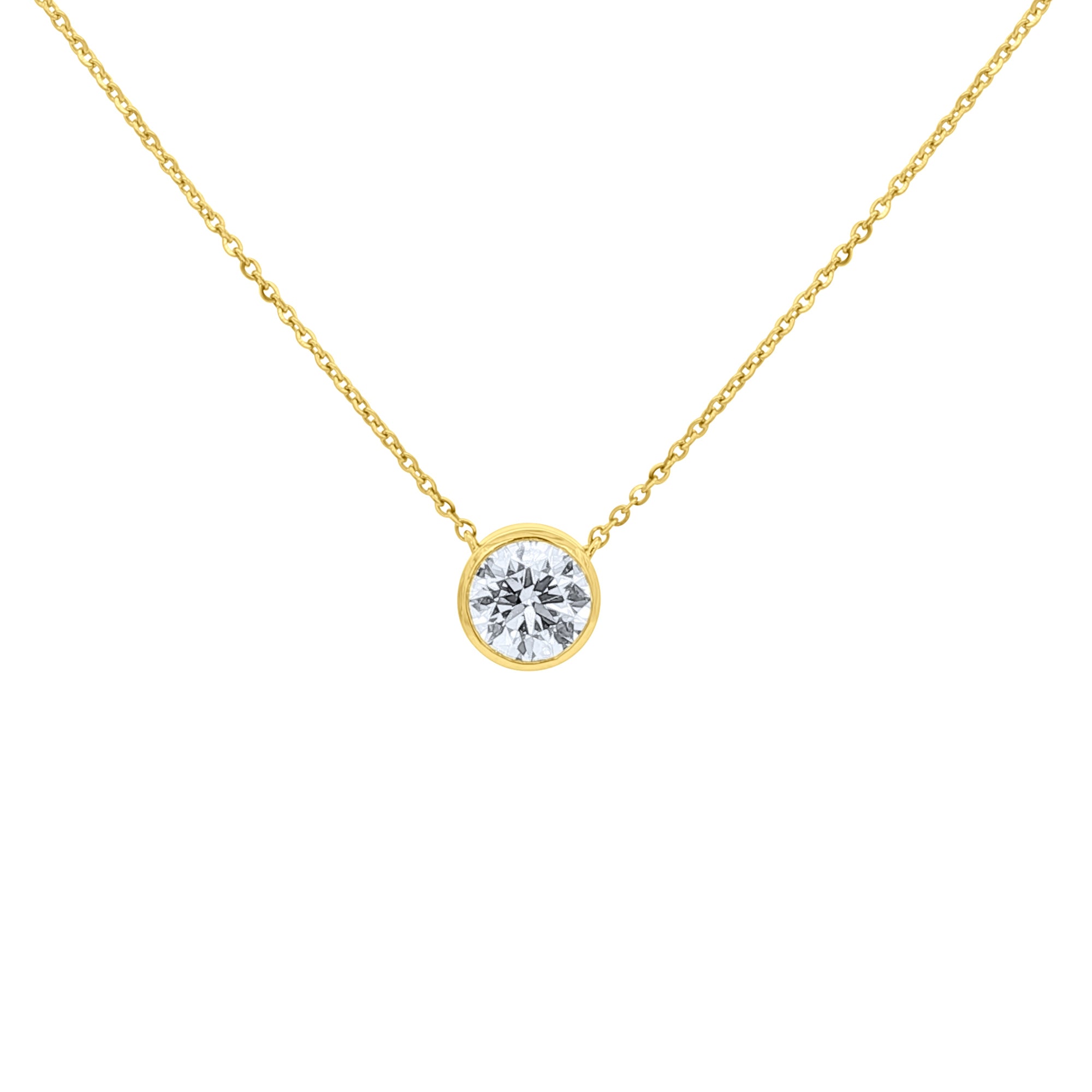 Lab diamond round bezel set pendant necklace by Elyzian Fine Jewelry